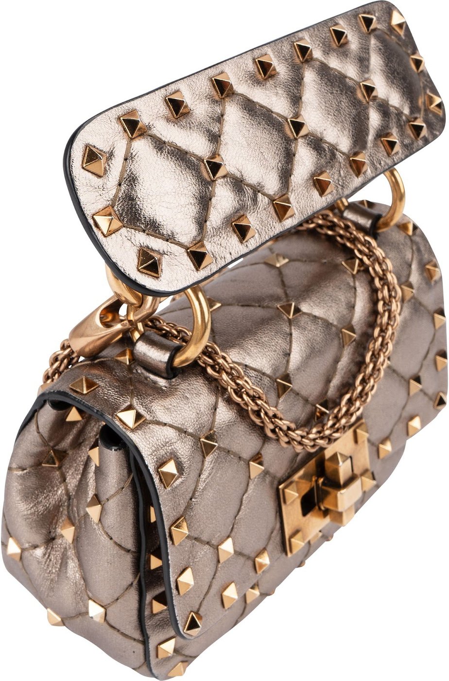 Valentino Garavani Quilted Metallic Leather Mini Rockstud Spike Crossbody Handbag