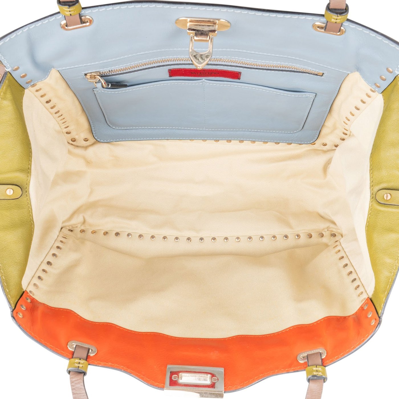 Valentino Garavani Tricolor Leather Rockstud Trapeze Shoulder Bag
