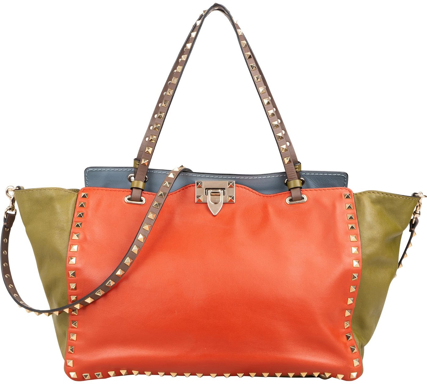 Valentino Garavani Tricolor Leather Rockstud Trapeze Shoulder Bag