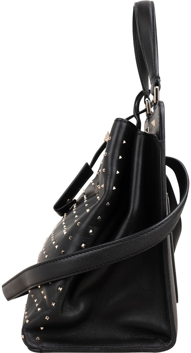 Valentino Garavani Black Calfskin Rockstud Lock Tote Handbag