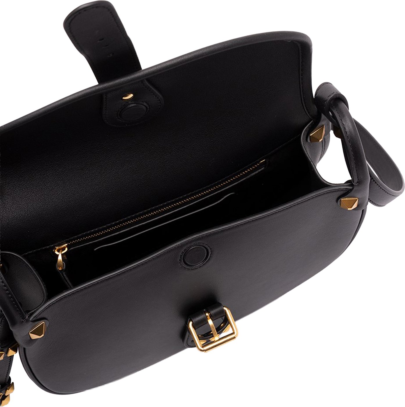 Black Curved Leather Pyramid Stud Bag