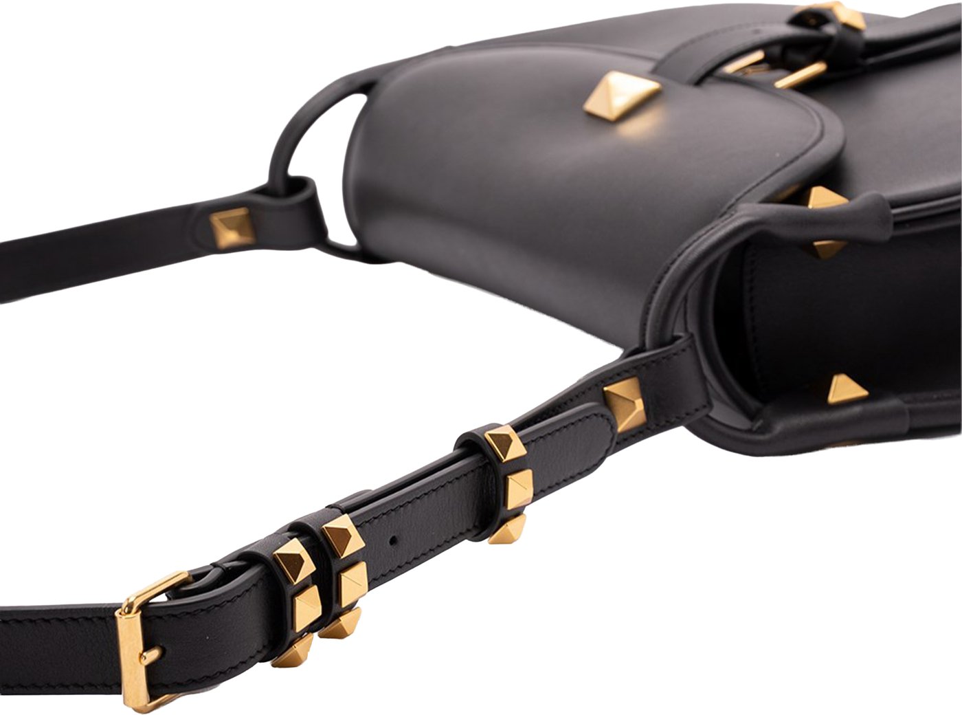 Black Curved Leather Pyramid Stud Bag