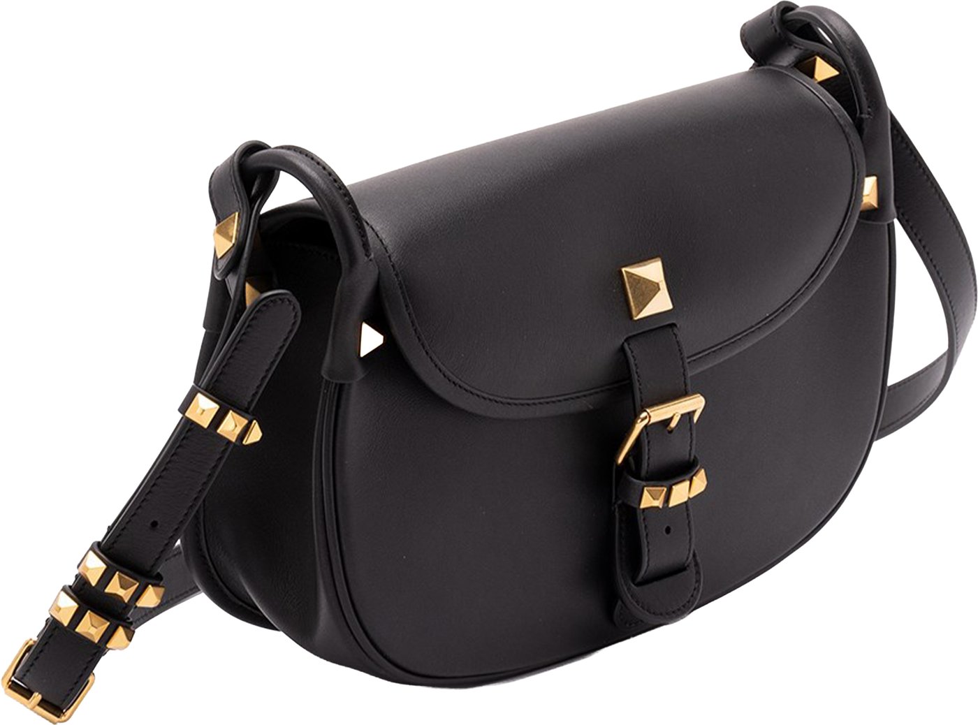 Black Curved Leather Pyramid Stud Bag