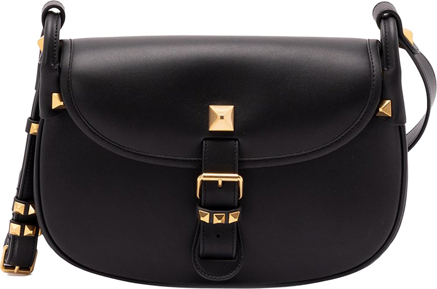 Black Curved Leather Pyramid Stud Bag