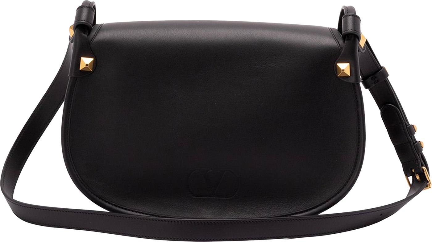 Black Curved Leather Pyramid Stud Bag