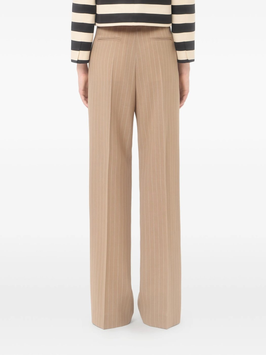 Warm Beige Wide-Leg Pinstripe Trousers