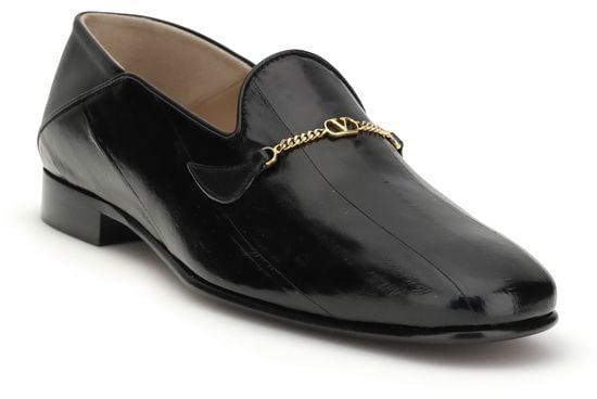 Valentino Garavani Black Calf Leather Bos Taurus Slip-On Loafers