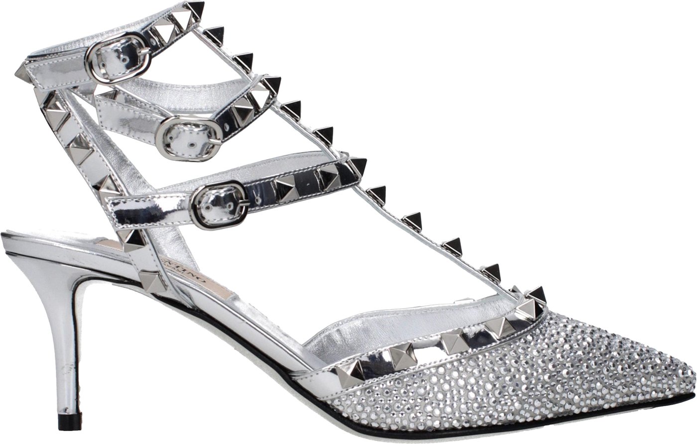 Valentino Garavani Gray Leather Stiletto Heel Sandals