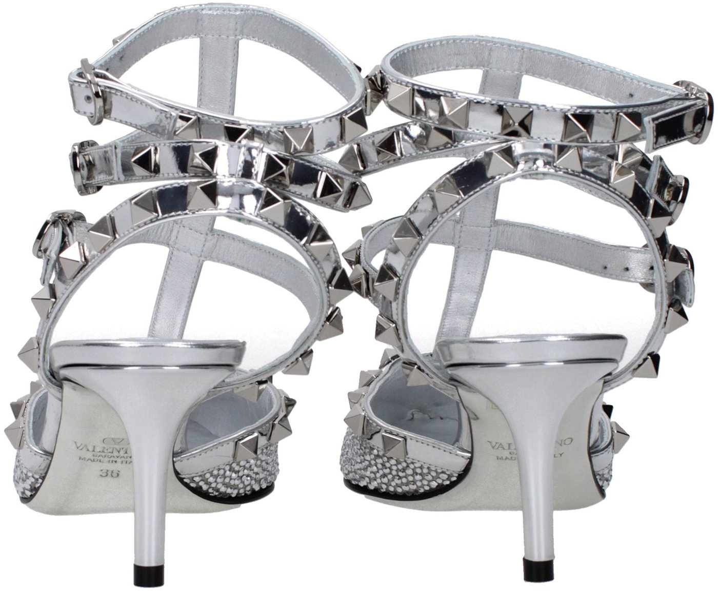 Valentino Garavani Gray Leather Stiletto Heel Sandals