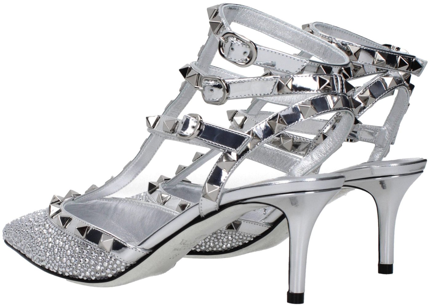 Valentino Garavani Gray Leather Stiletto Heel Sandals