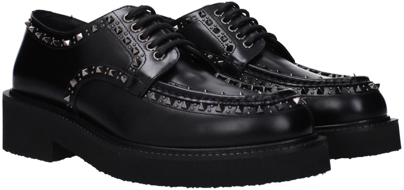 Valentino Garavani Black Leather Oxfords And Derbies