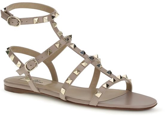 Valentino Garavani Beige Calf Leather Bos Taurus Flat Sandals