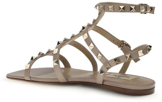 Valentino Garavani Beige Calf Leather Bos Taurus Flat Sandals
