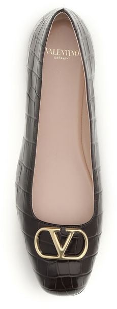 Valentino Garavani Brown Calf Leather Bos Taurus Ballet Flats