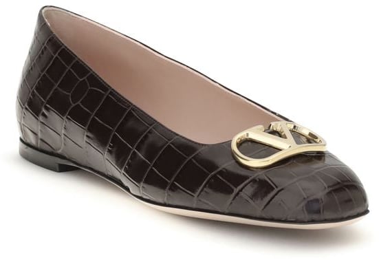Valentino Garavani Brown Calf Leather Bos Taurus Ballet Flats
