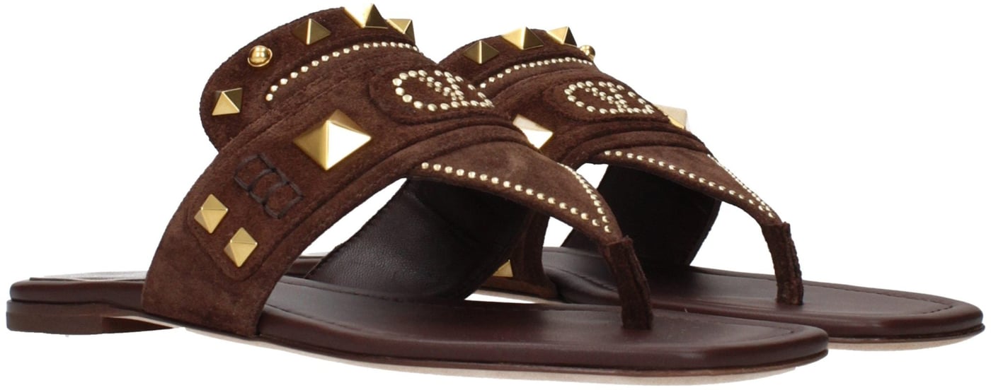 Valentino Garavani Brown Leather Flip-Flop Sandals