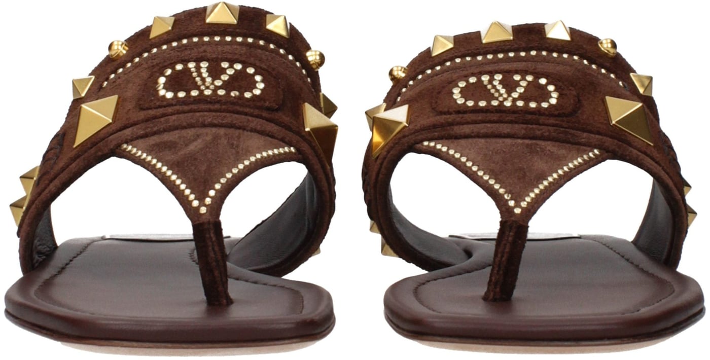 Valentino Garavani Brown Leather Flip-Flop Sandals
