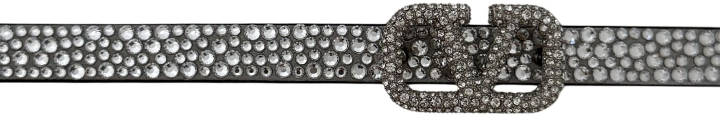 Valentino Garavani VLogo Signature Belt with Crystals 10 mm Silver