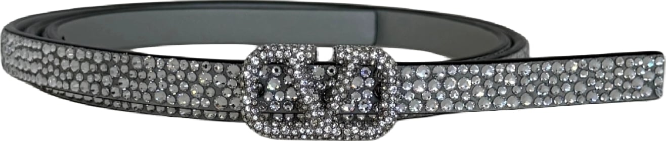 Valentino Garavani VLogo Signature Belt with Crystals 10 mm Silver