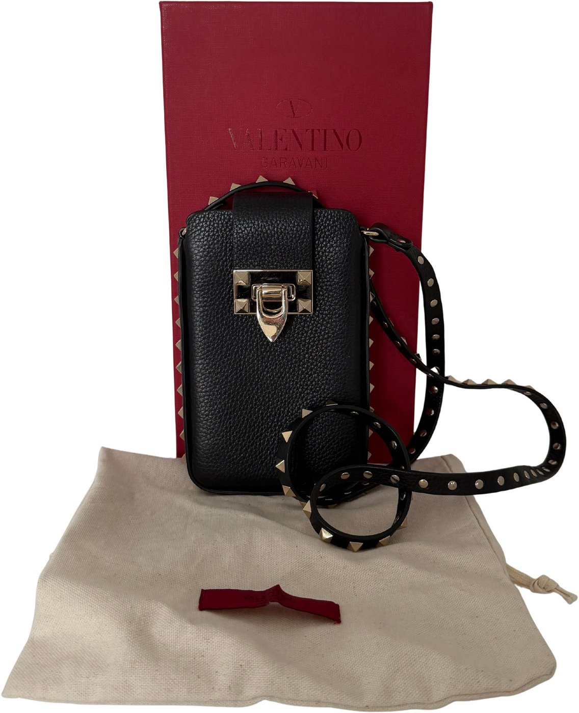 Valentino Garavani Rockstud Phone Case Leather Black