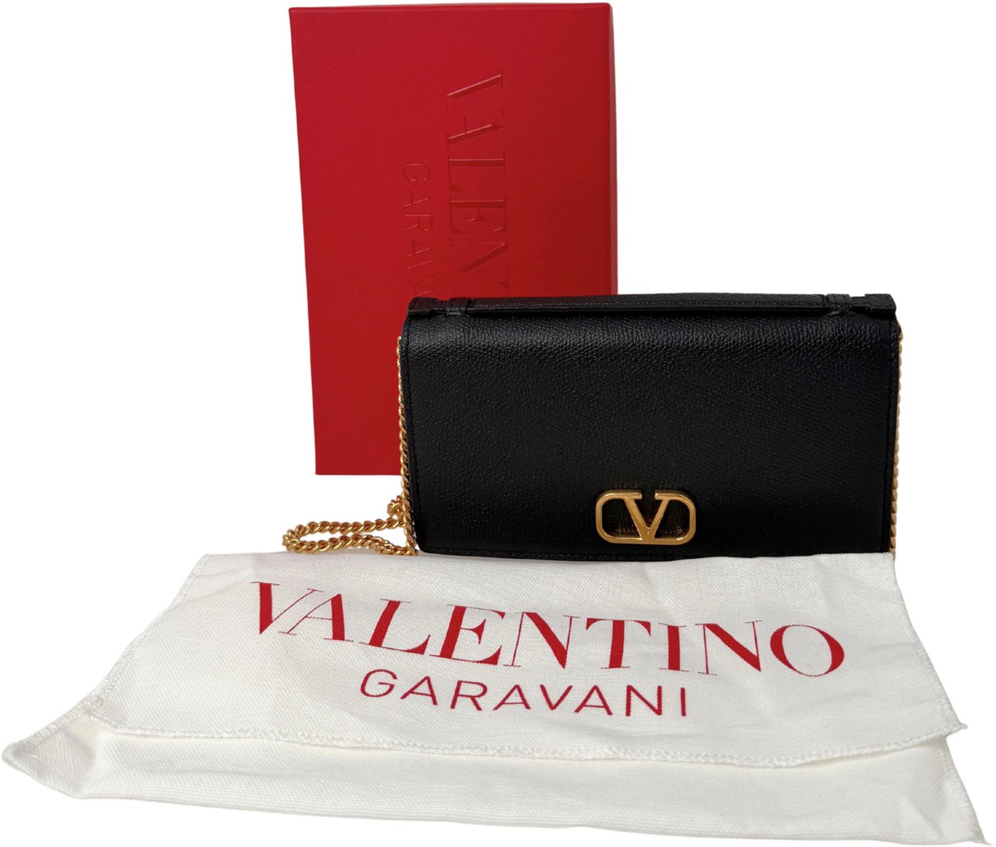 Valentino VLogo Wallet on Chain Calfskin Black