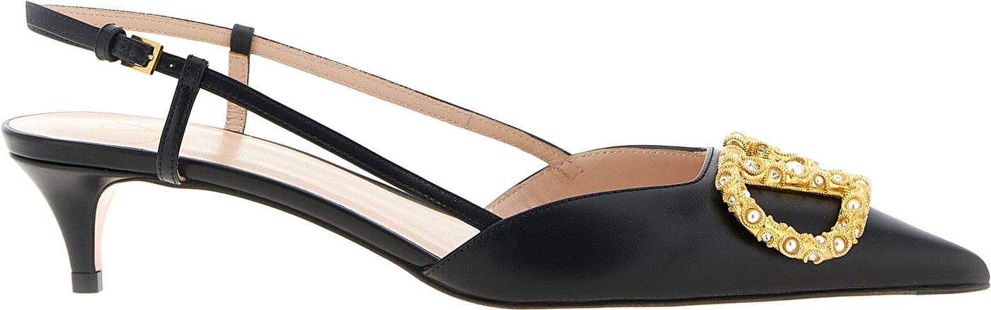Valentino Garavani Black Calfskin Mid Heel Pumps