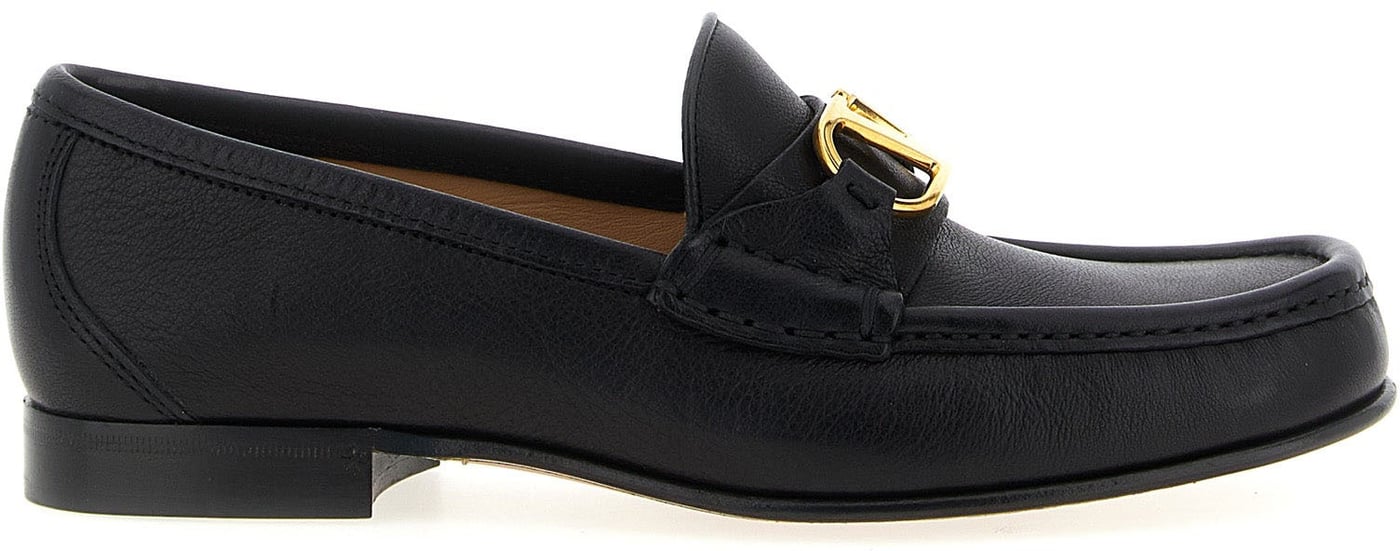 Valentino Garavani Black Buffalo Leather Slip-On Loafers