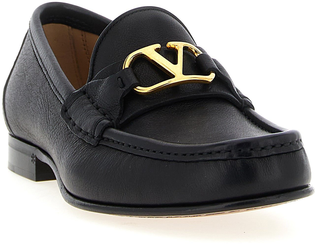 Valentino Garavani Black Buffalo Leather Slip-On Loafers
