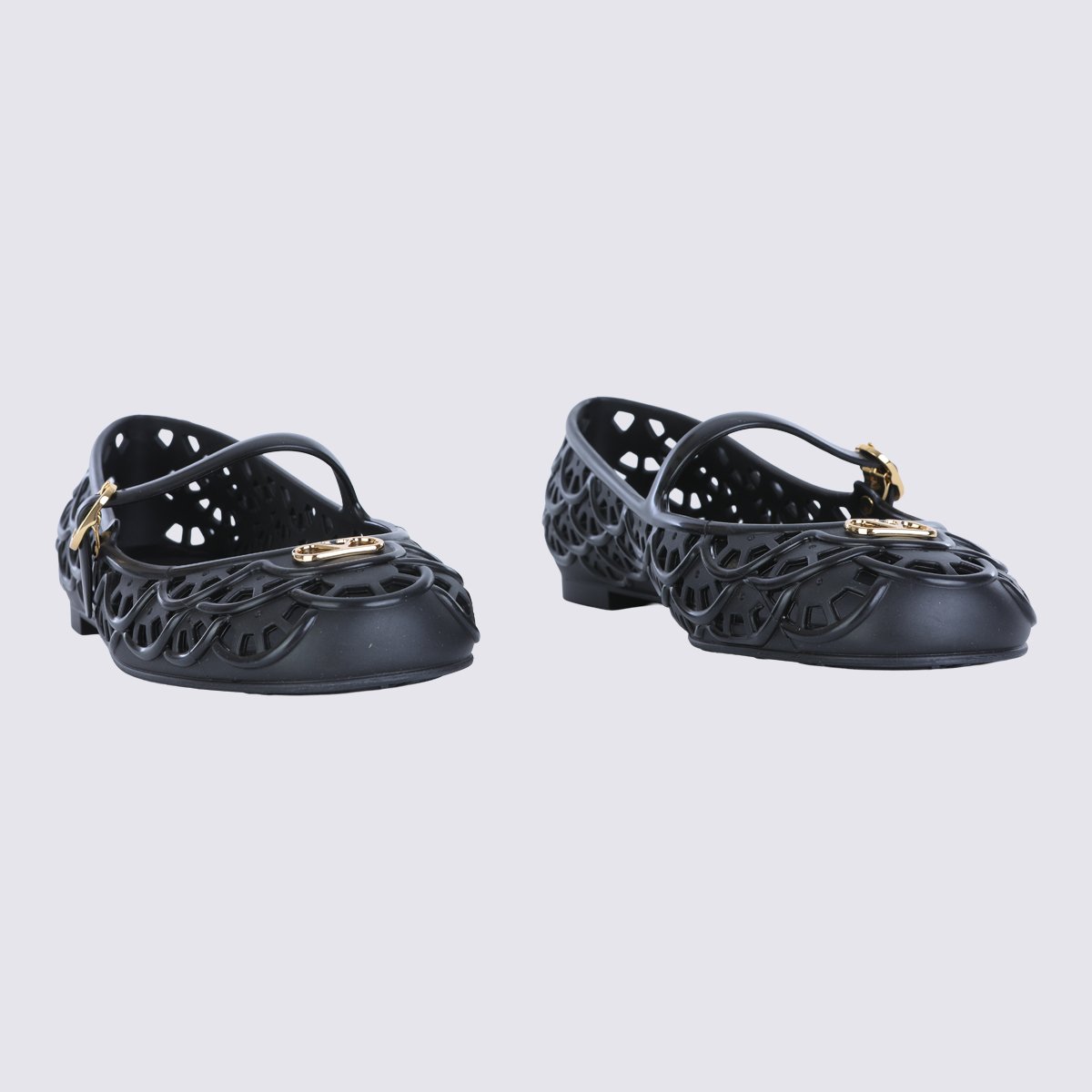 Matte Finish Black Flats with Scalloped Cut-Out Design