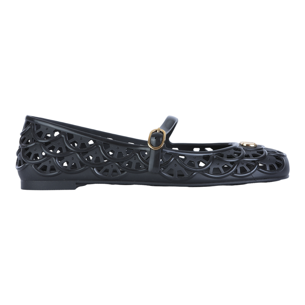 Matte Finish Black Flats with Scalloped Cut-Out Design