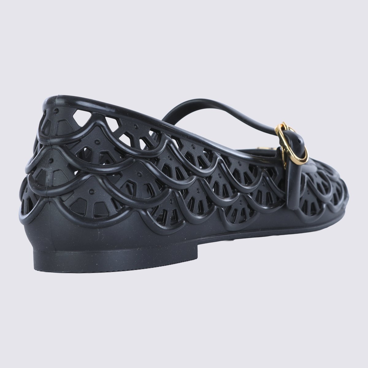 Matte Finish Black Flats with Scalloped Cut-Out Design