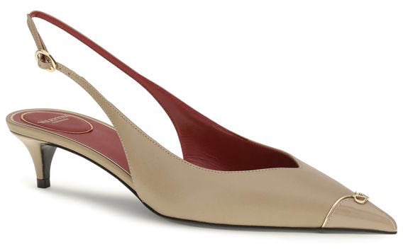 Valentino Garavani Beige Calf Leather Bos Taurus Mid Heel Pumps