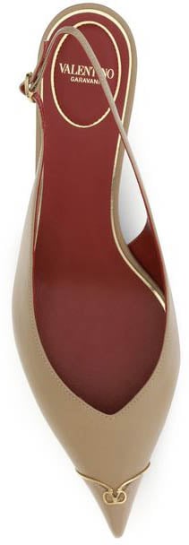 Valentino Garavani Beige Calf Leather Bos Taurus Mid Heel Pumps