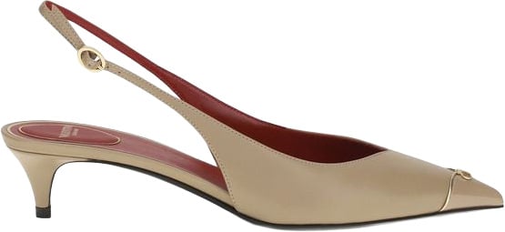 Valentino Garavani Beige Calf Leather Bos Taurus Mid Heel Pumps