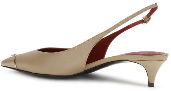 Valentino Garavani Beige Calf Leather Bos Taurus Mid Heel Pumps