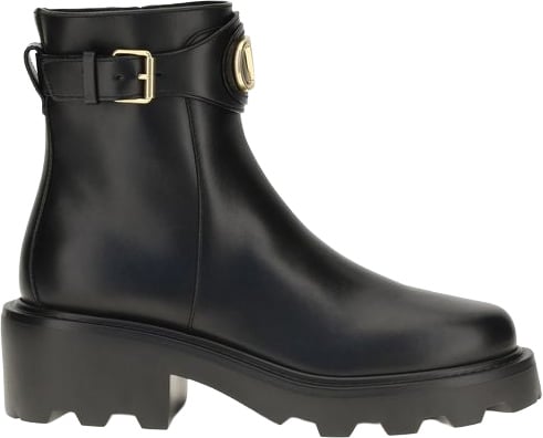 Valentino Garavani Black Calf Leather Bos Taurus Ankle Boots