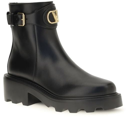 Valentino Garavani Black Calf Leather Bos Taurus Ankle Boots