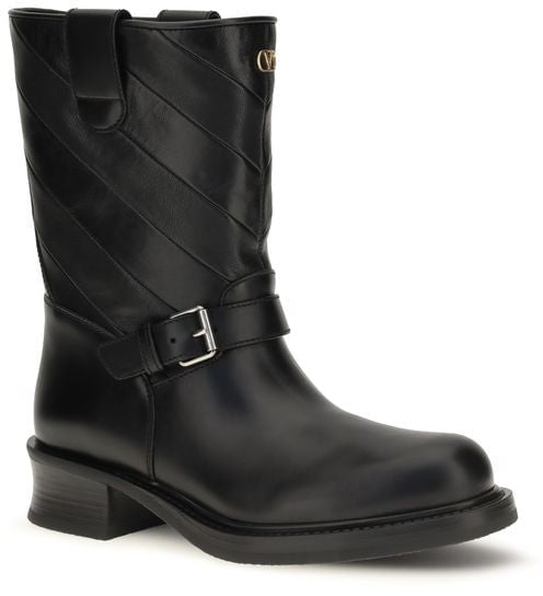 Valentino Garavani Black Calf Leather Bos Taurus Ankle Boots