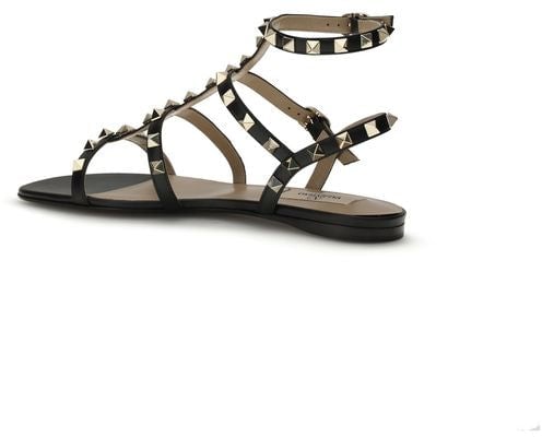 Valentino Garavani Black Calf Leather Bos Taurus Flat Sandals