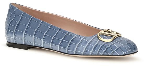 Valentino Garavani Blue Calf Leather Bos Taurus Ballet Flats