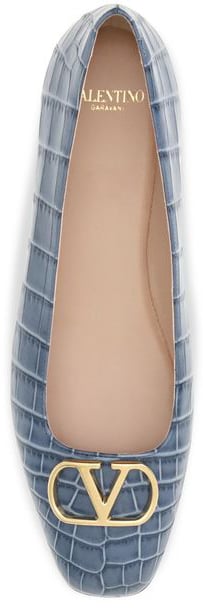 Valentino Garavani Blue Calf Leather Bos Taurus Ballet Flats