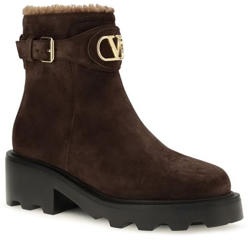 Valentino Garavani Brown Calf Leather Bos Taurus Ankle Boots