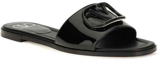 Valentino Garavani Black Calf Leather Bos Taurus Flat Sandals