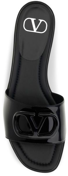 Valentino Garavani Black Calf Leather Bos Taurus Flat Sandals