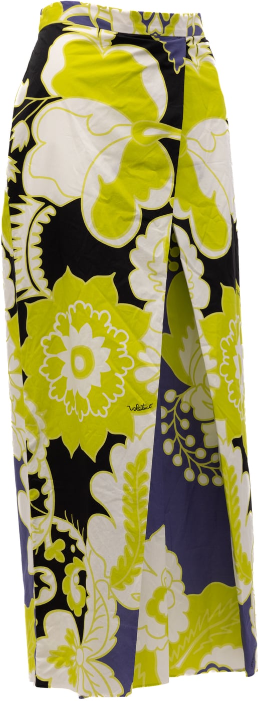 Valentino Garavani Women Floral Skirt in Black, Lime Green, White Details