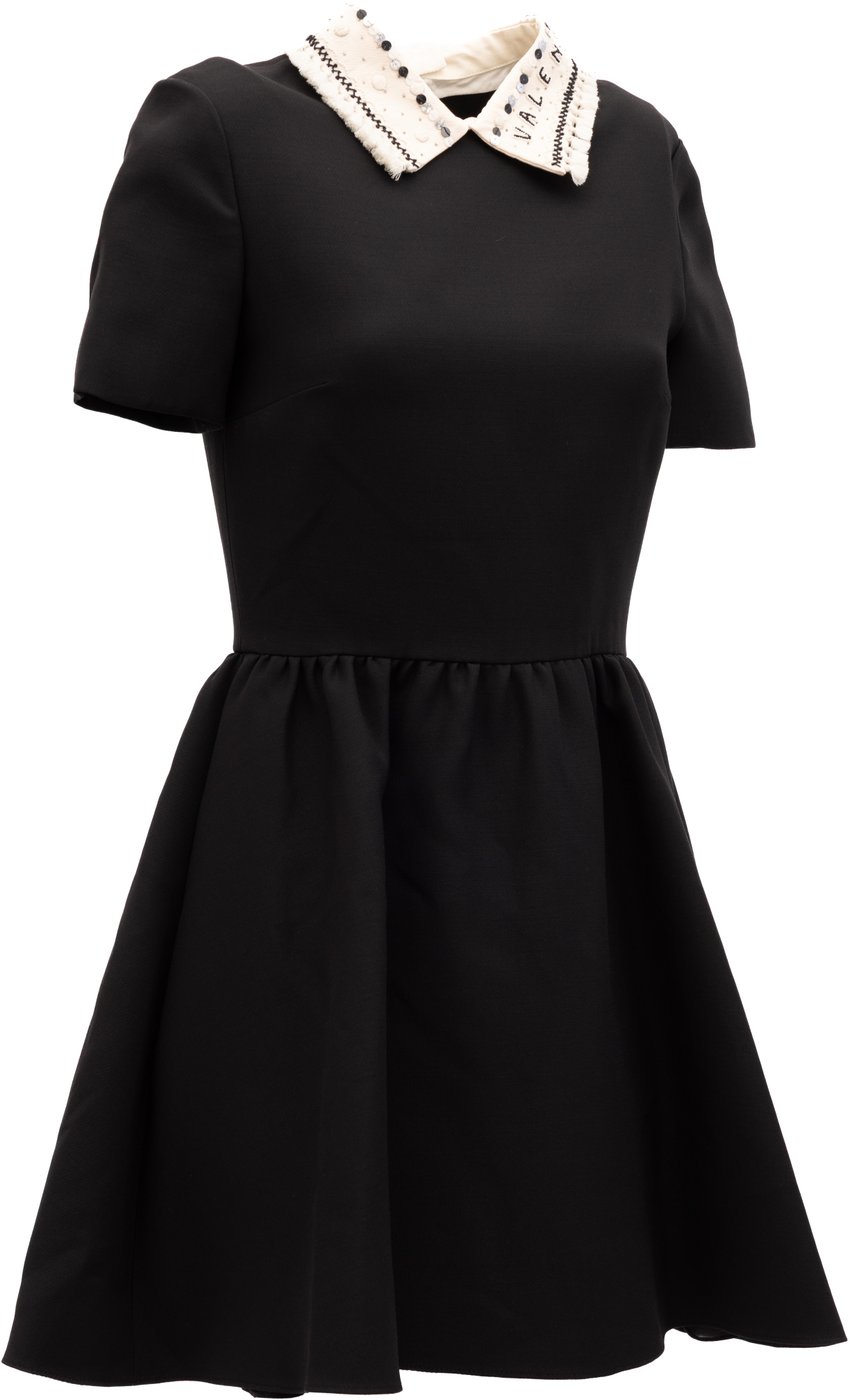 Valentino Garavani Black Mini Dress with Embellished Collar