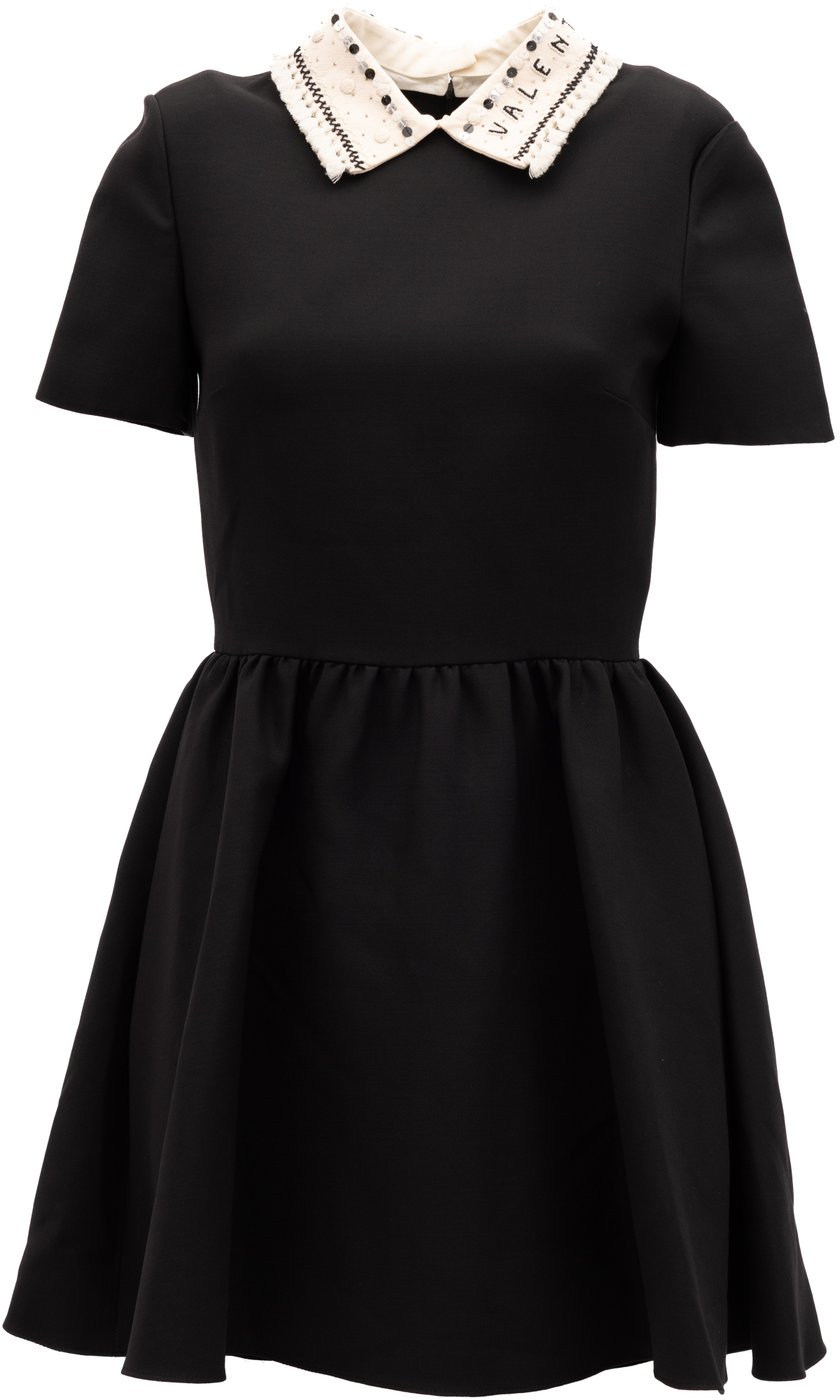 Valentino Garavani Black Mini Dress with Embellished Collar
