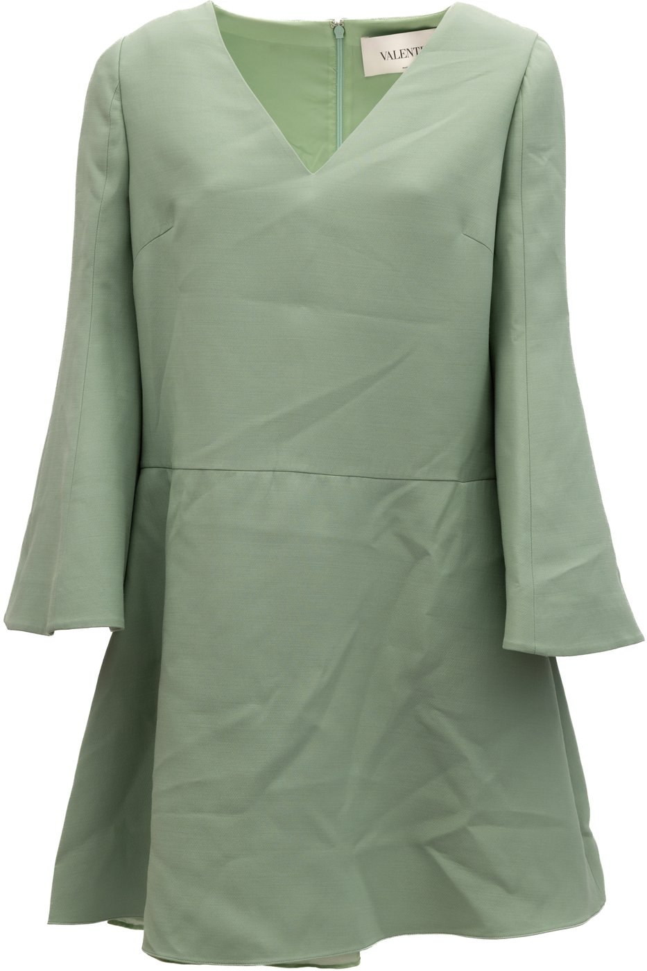 Valentino Garavani Sage Green V-Neck Dress with Bell Sleeves