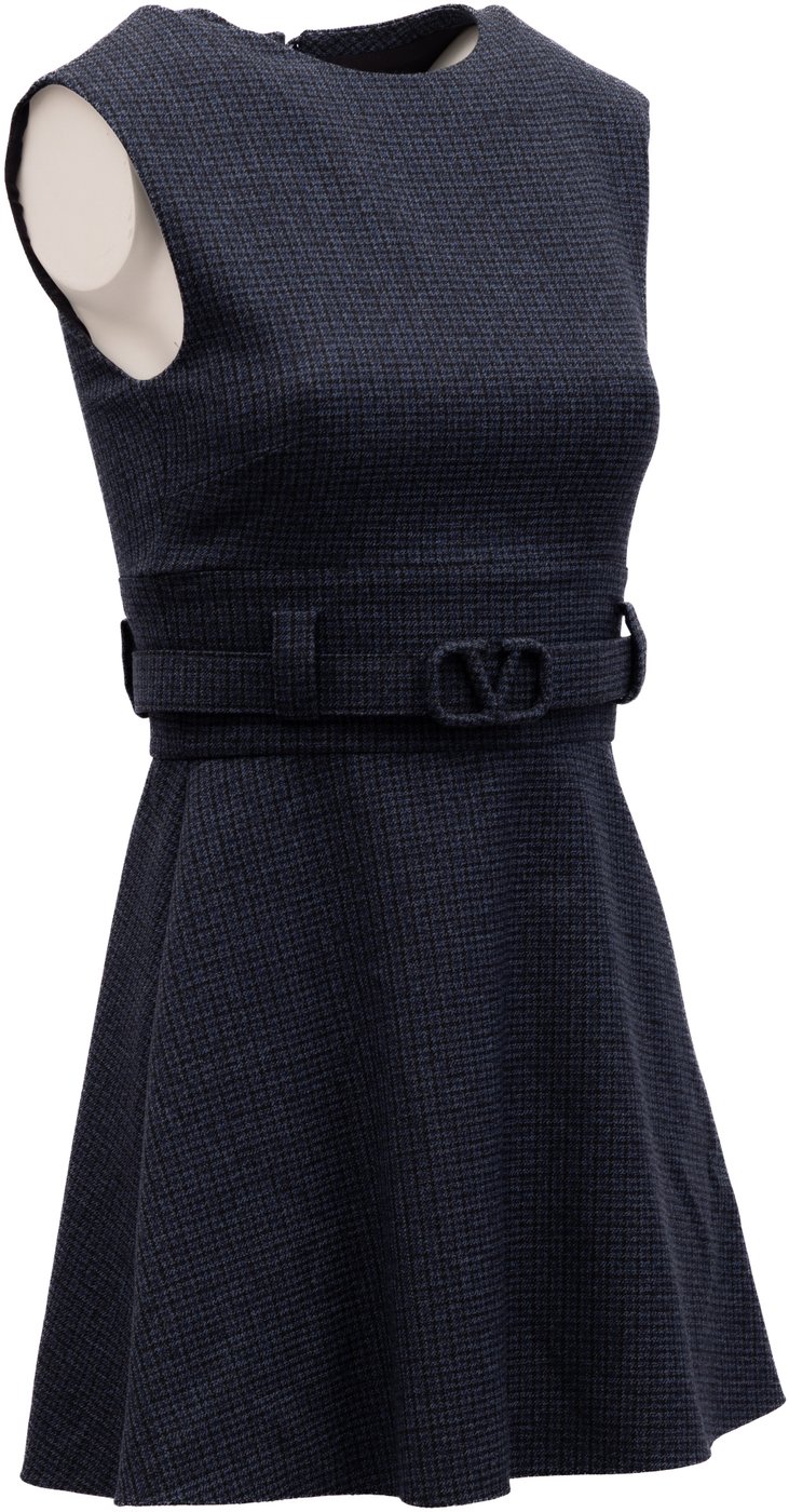 Valentino Garavani Navy Check Sleeveless Mini Dress
