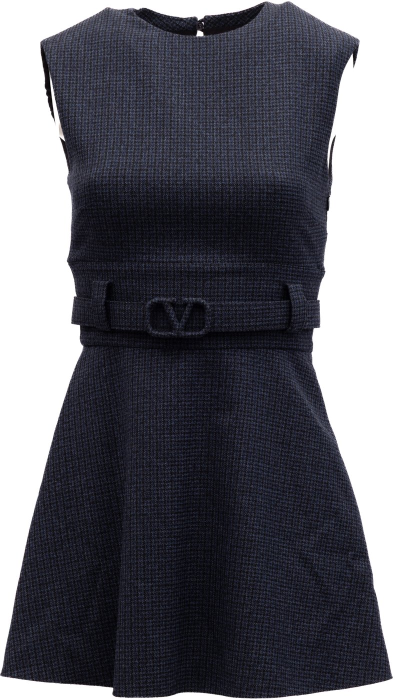 Valentino Garavani Navy Check Sleeveless Mini Dress